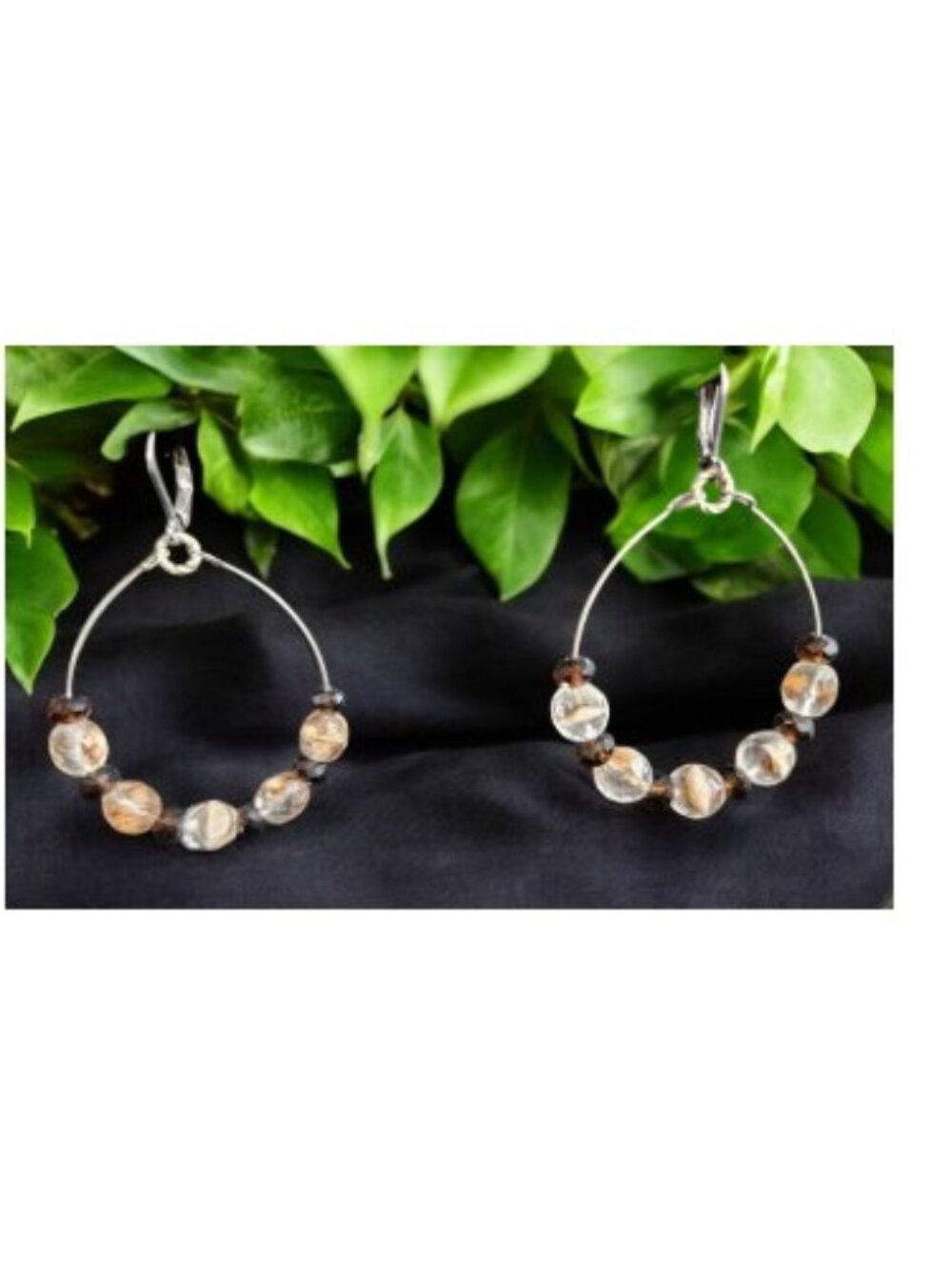 Handmade Silvertone Brown Beaded Hoop Earrings